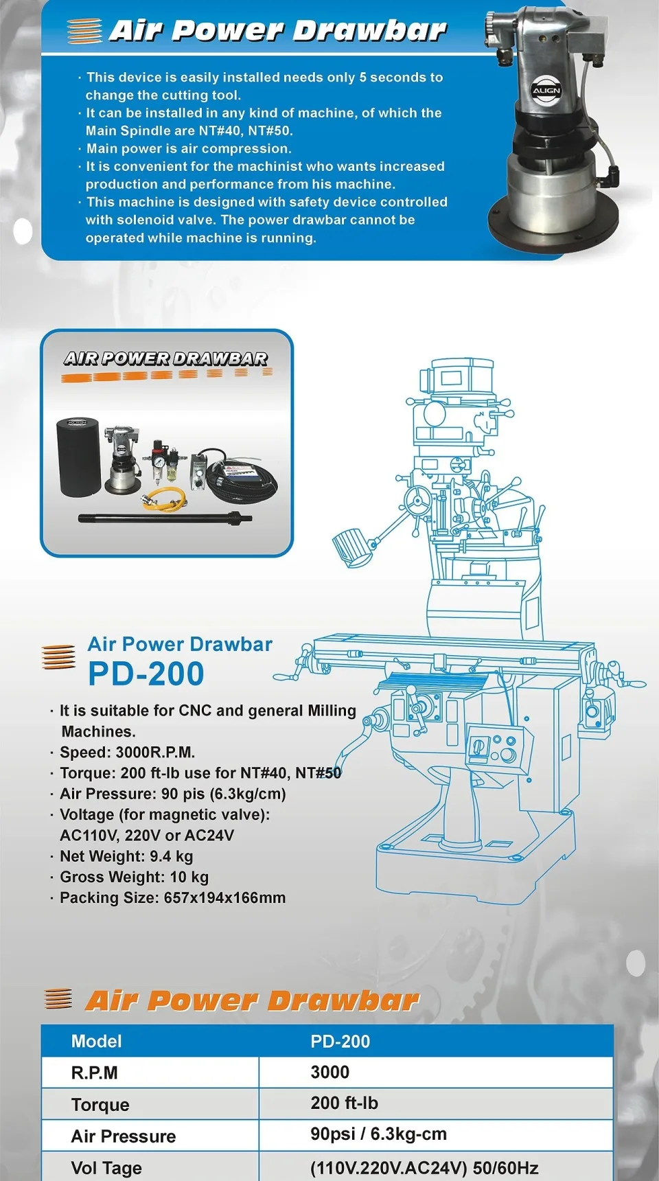 ALIGN PD-200 Air Powered Draw Bar
