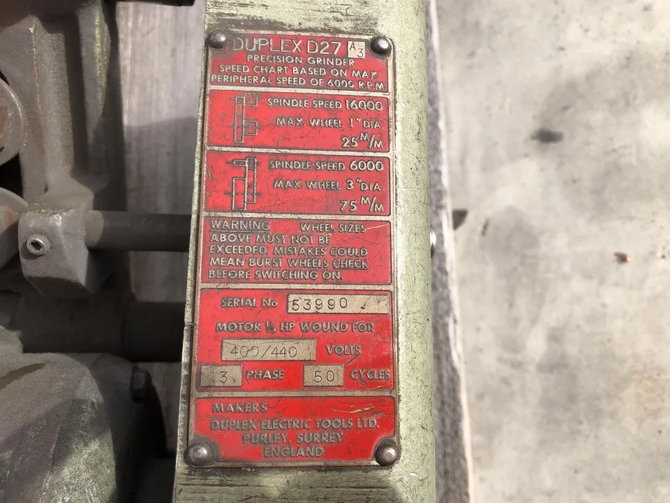 Duplex D27 Used 3ph Toolpost Grinder