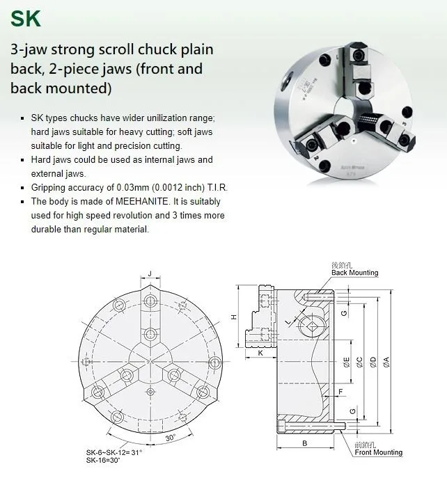 Strong SK Heavy Duty Series 3 Jaw Lathe Chucks
